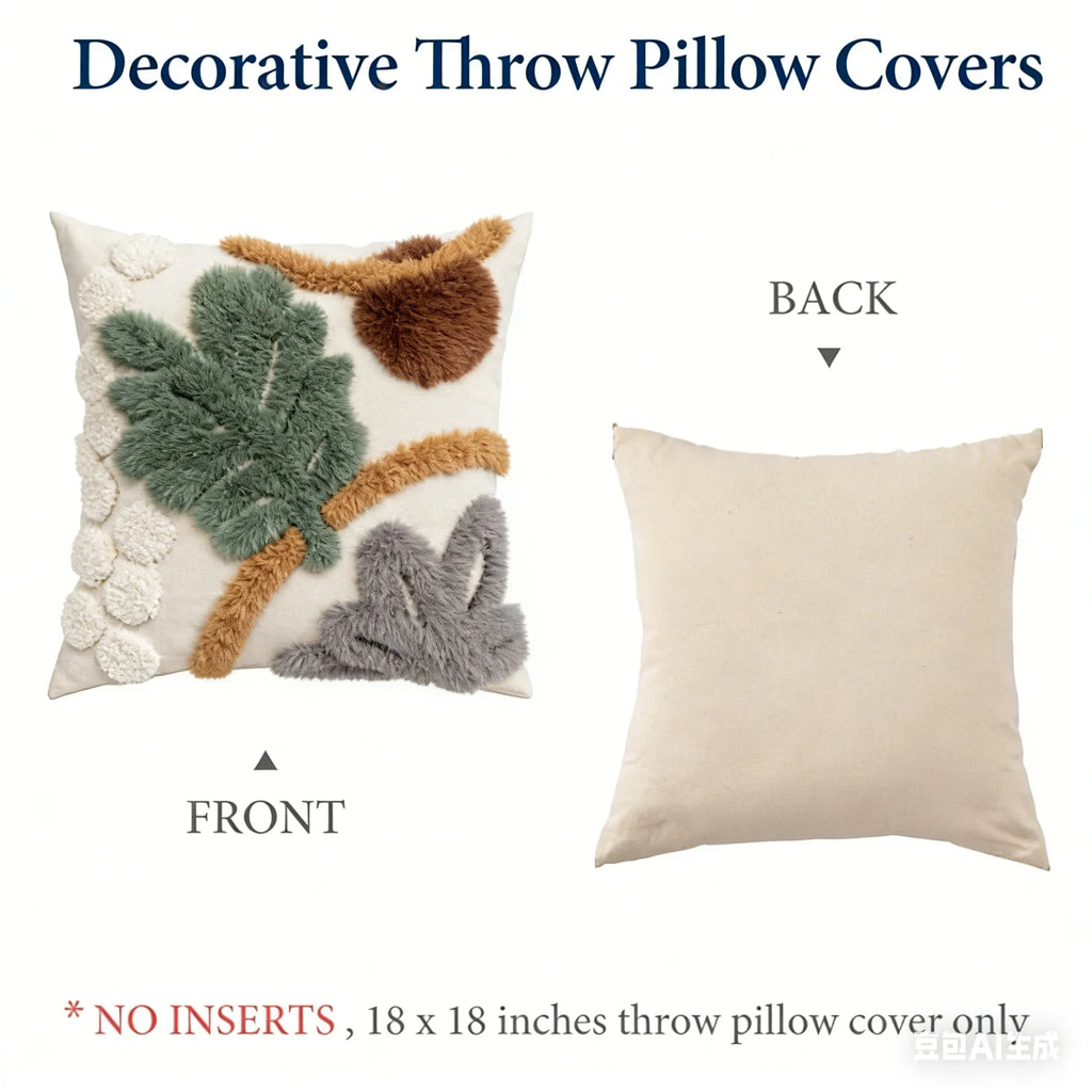Leaves Home Decor Cushion Cover – Tufted Plant Design